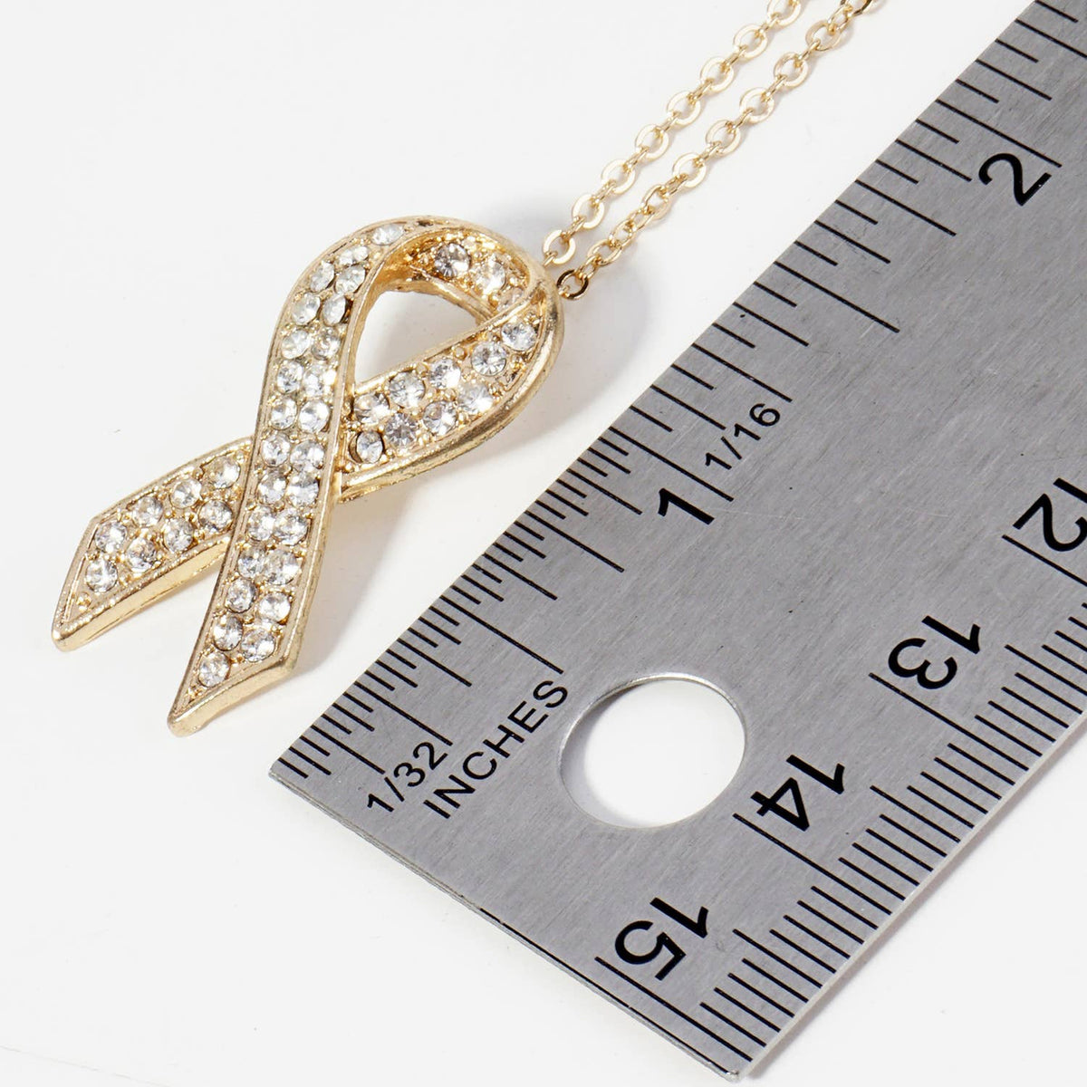 Rhinestone Awareness Ribbon Pendant Necklace