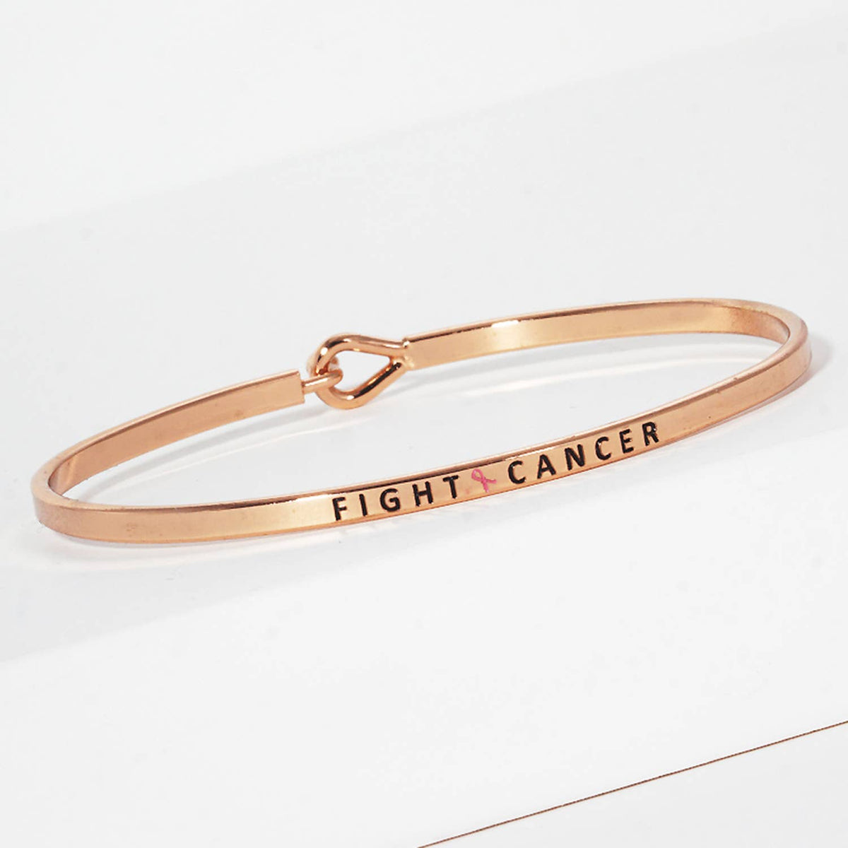 "Fight Cancer" Engraved Hook Clasp Bangle Bracelet