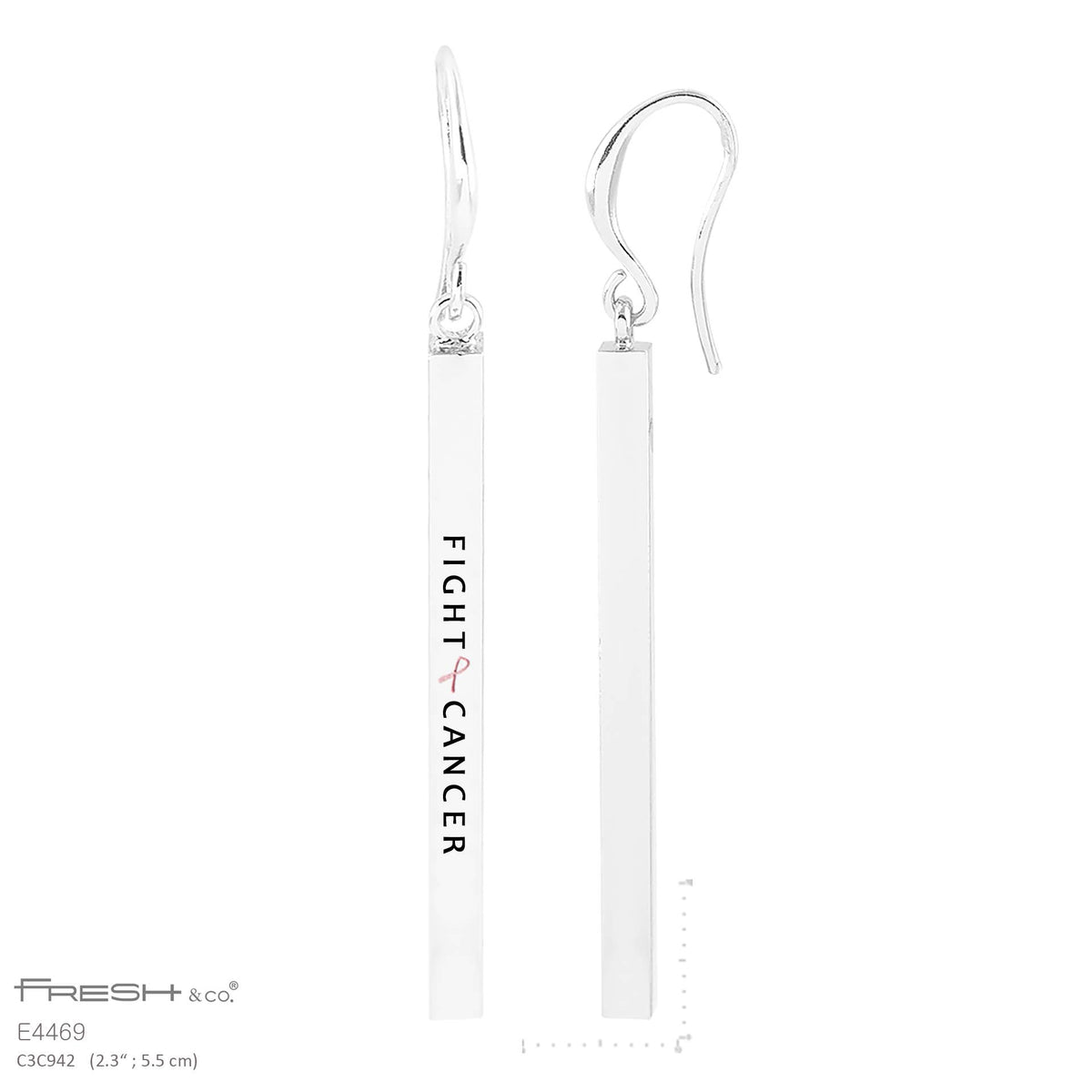 "FIGHT CANCER" Engraved Bar Dangle Earrings