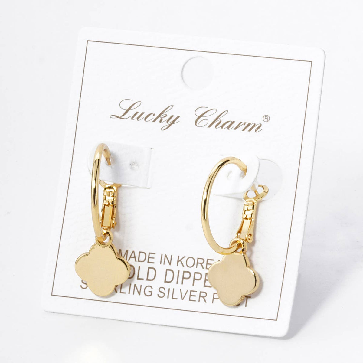 Quatrefoil Drop 20mm Leverback Hoop Earrings / 18K Gold
