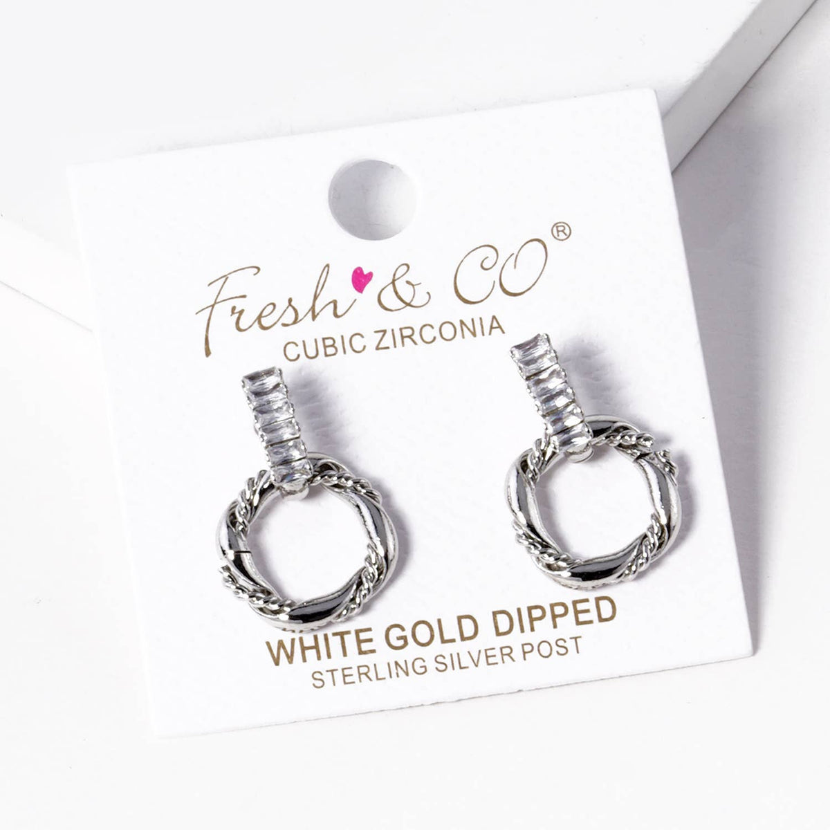 Geometric Twist & Cubic Zirconia Drop Hoop Earrings