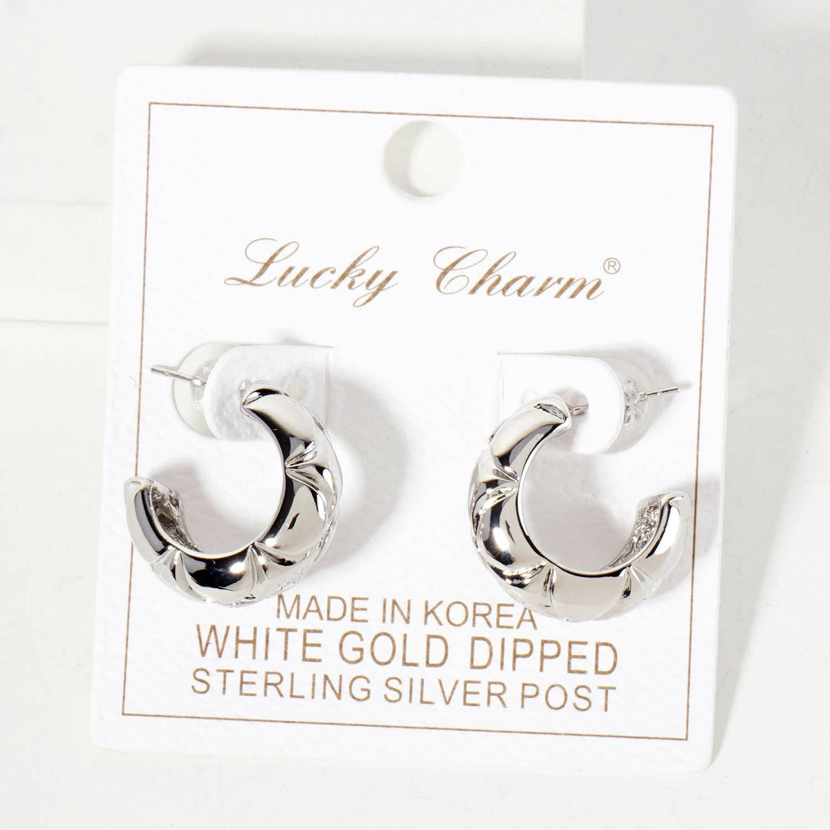 Polished Brass Diamond-Shaped Patterns Hoop Earrings