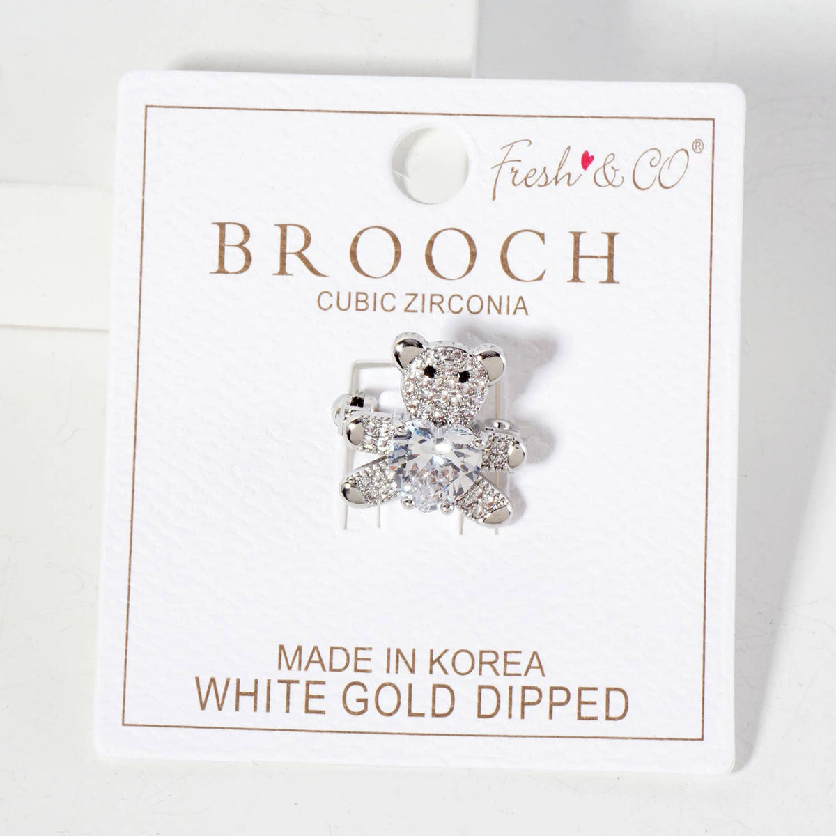 Holding-a-CZ-Heart Teddy-Bear Brass Brooch