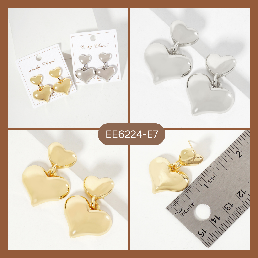 Polished Brass Double Heart Drop Dangle Earrings