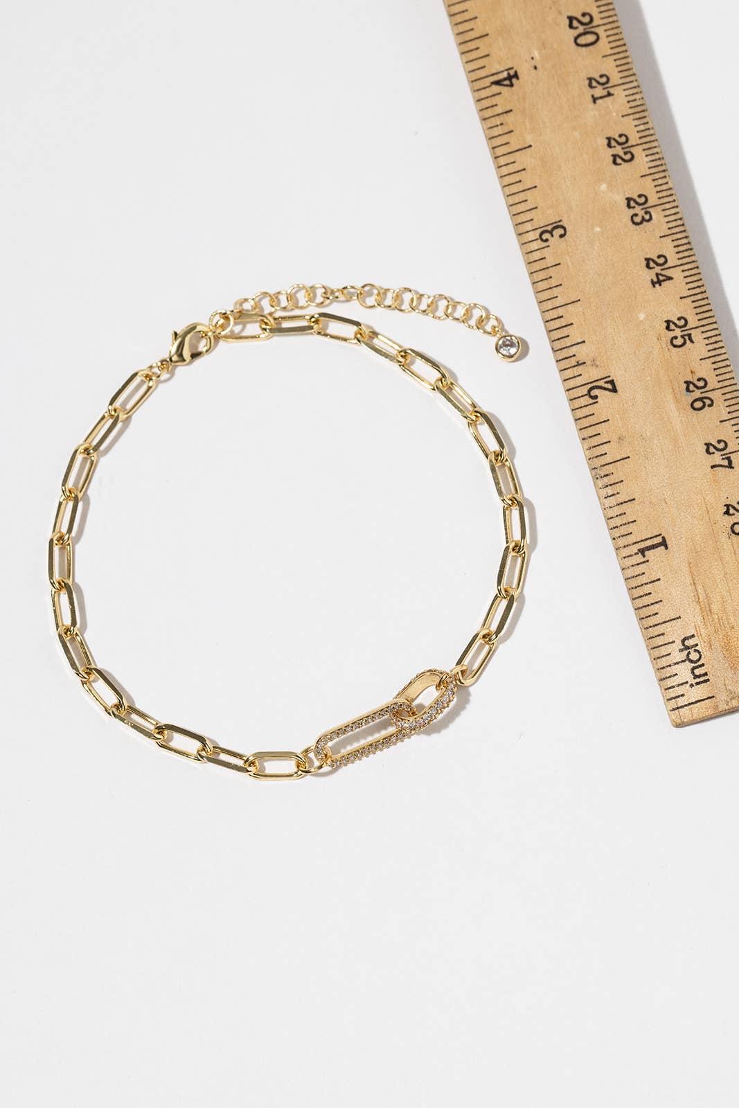 Pave Cubic Zirconia Interlocking Paperclip Link Anklet