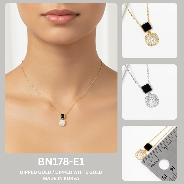 Minimalist Square Onyx and Pavé Cushion Drop Necklace
