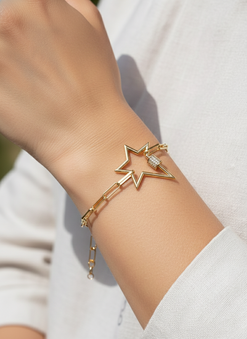Minimalist Pavé Star Carabiner Charm Bracelet