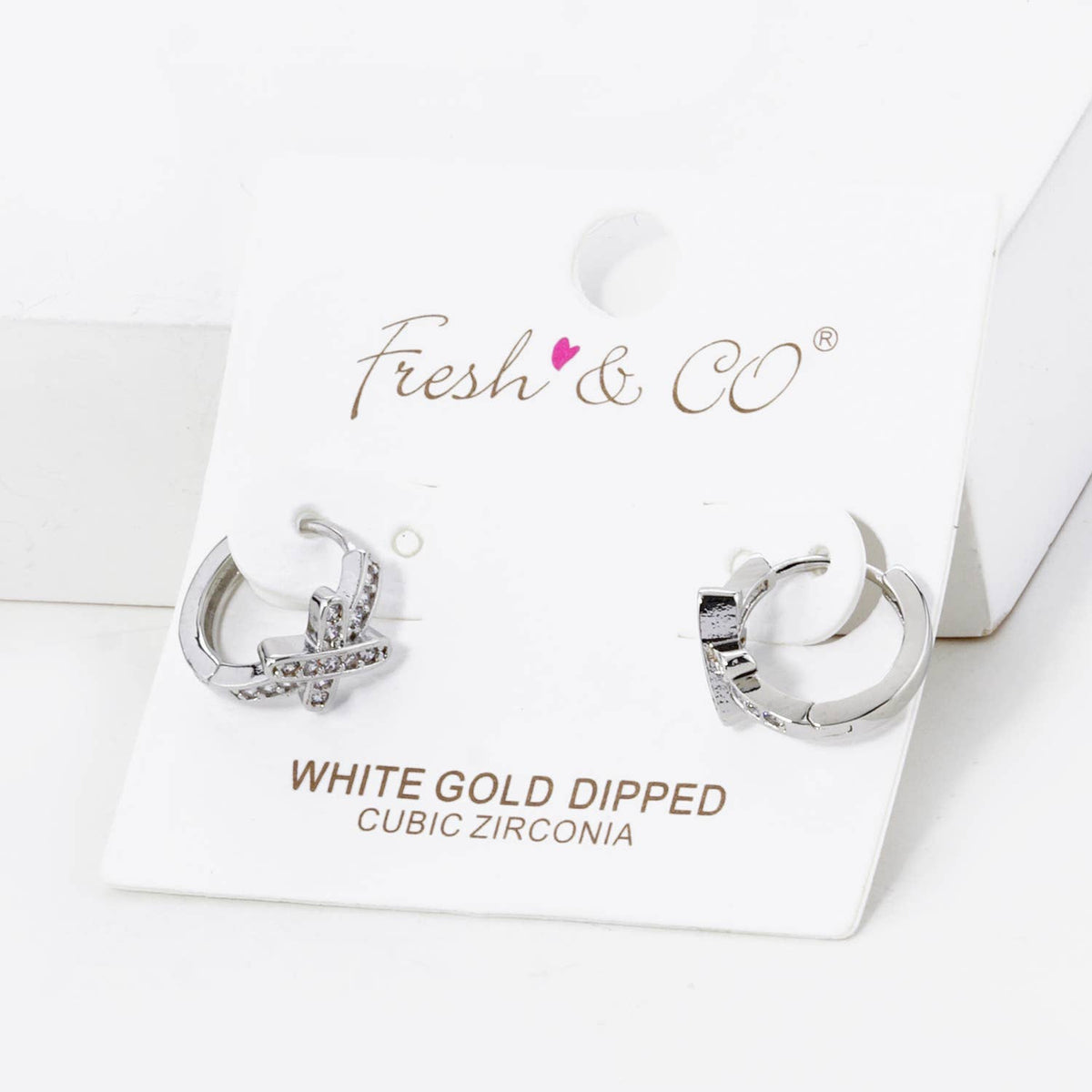 CUBIC ZIRCONIA X ACCENT 12MM HUGGIE HOOP EARRINGS