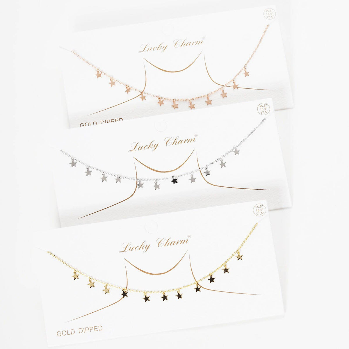 Gold Plated Chain w/ Dangling Stars Necklace