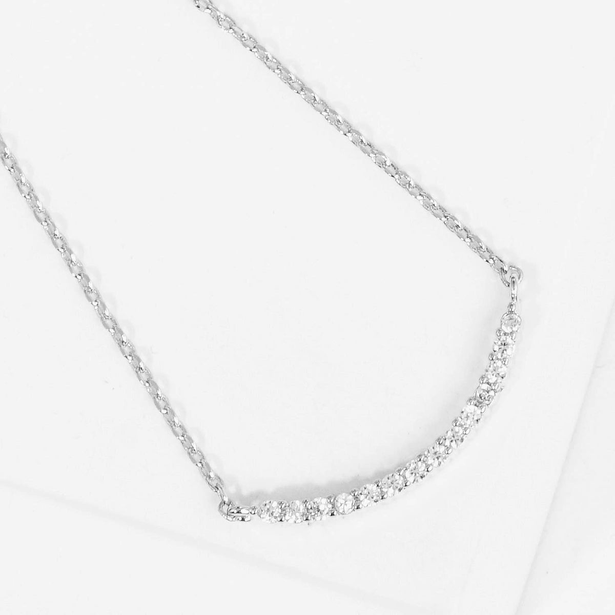 Elegant Curved CZ Bar Smile Necklace