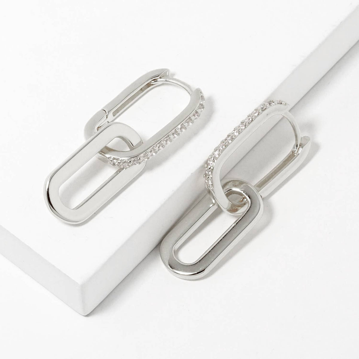 Dainty Cubic Zirconia Pave Link Drop Earrings