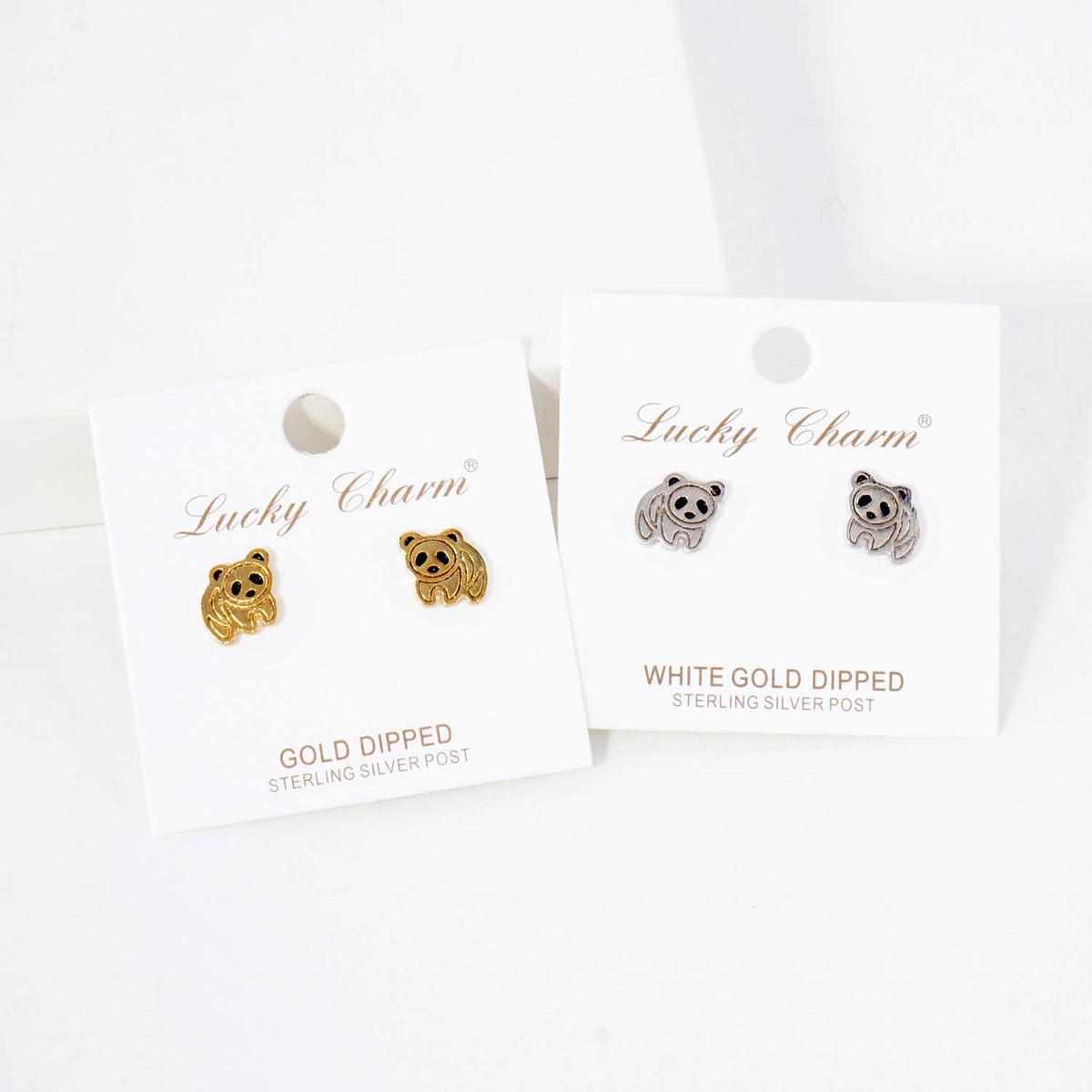Animal-Theme Brushed Brass 10mm Panda Stud Earrings