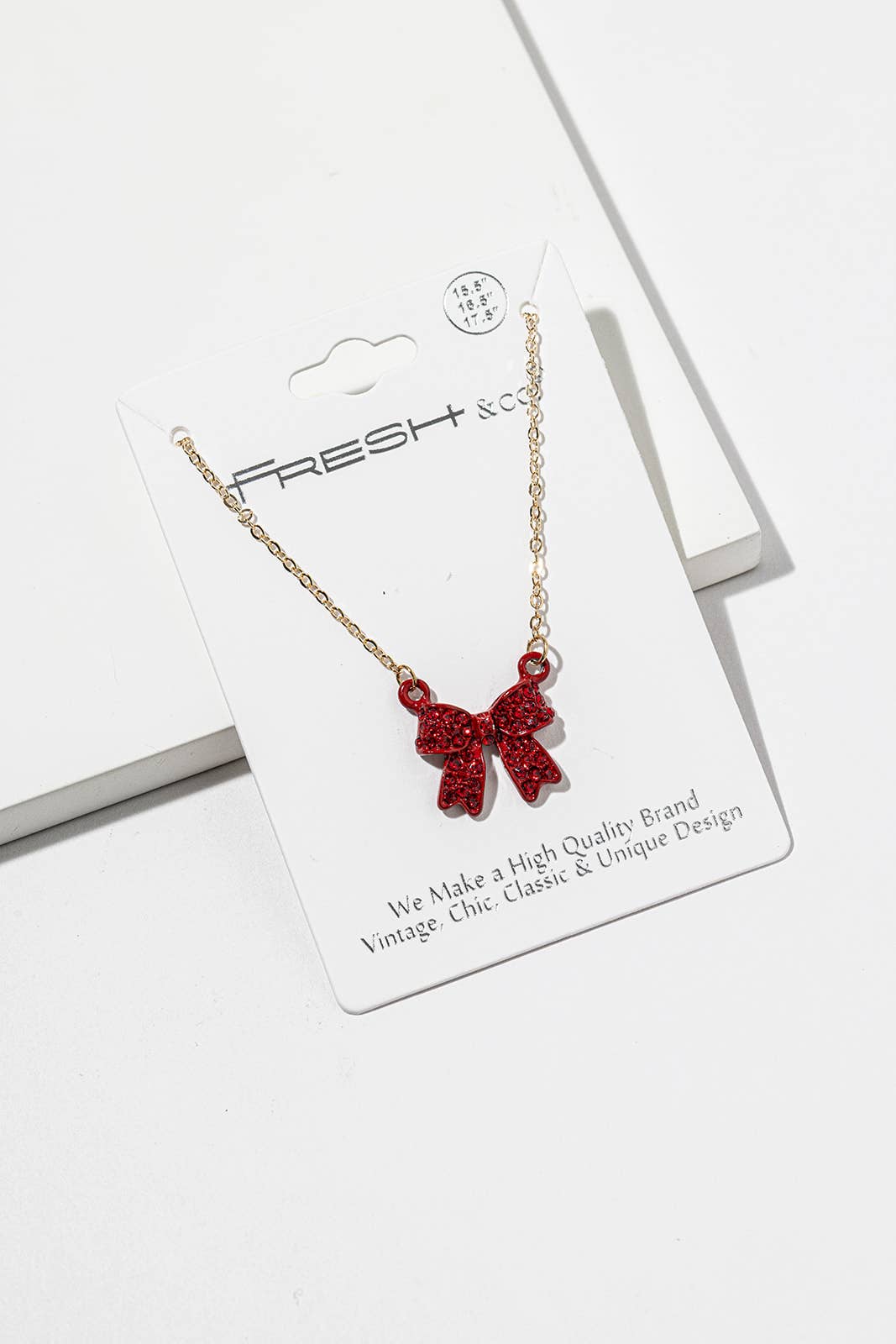 Enamel Crystal Bow Pendant Necklace – Pavé Bow on Chain