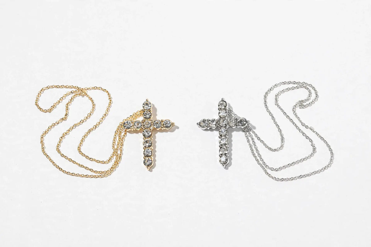 Bubble Cross Pendant Necklace – Large Round-Crystal Cross,