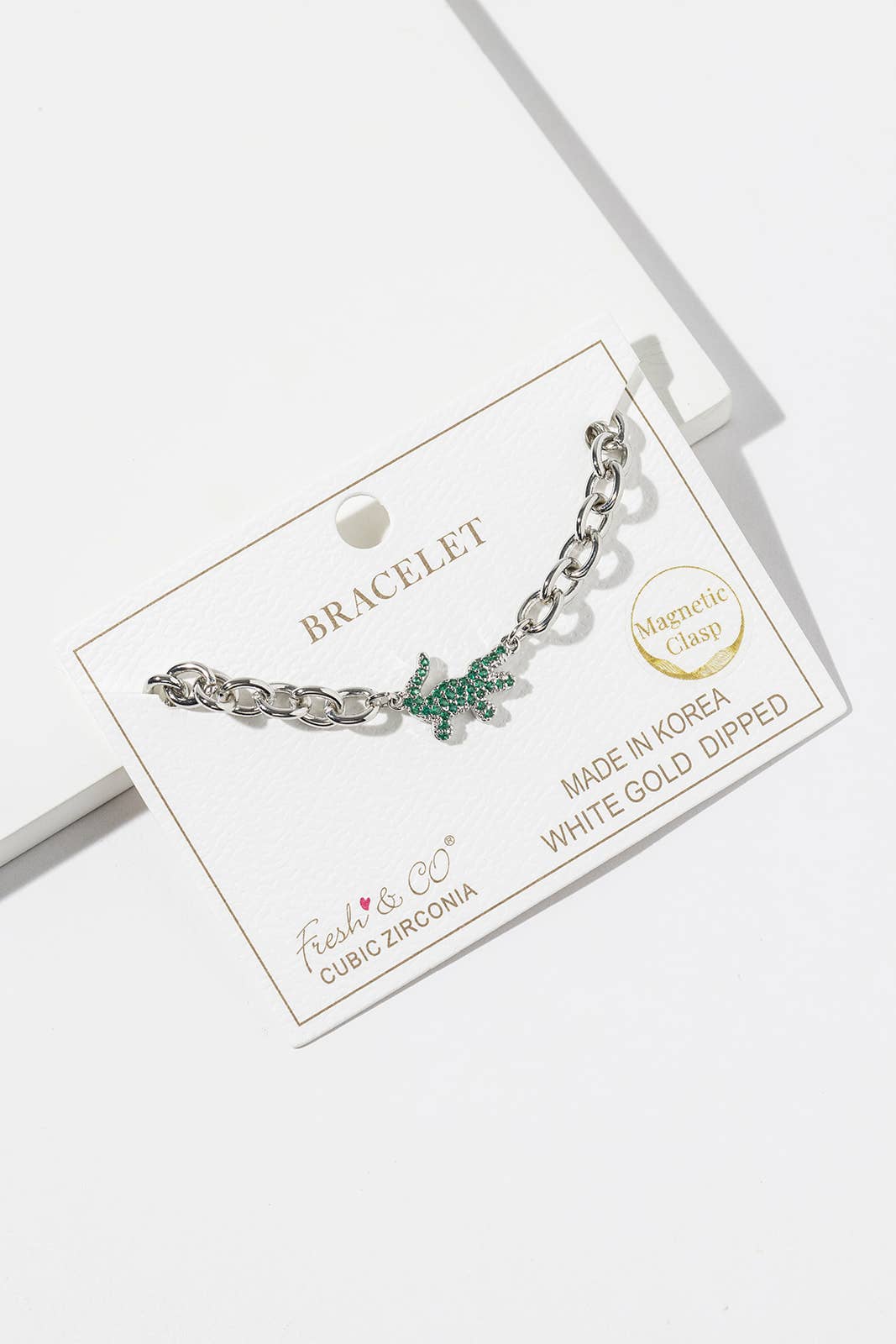 Pavé Green Alligator Magnetic Clasp Link Chain Bracelet
