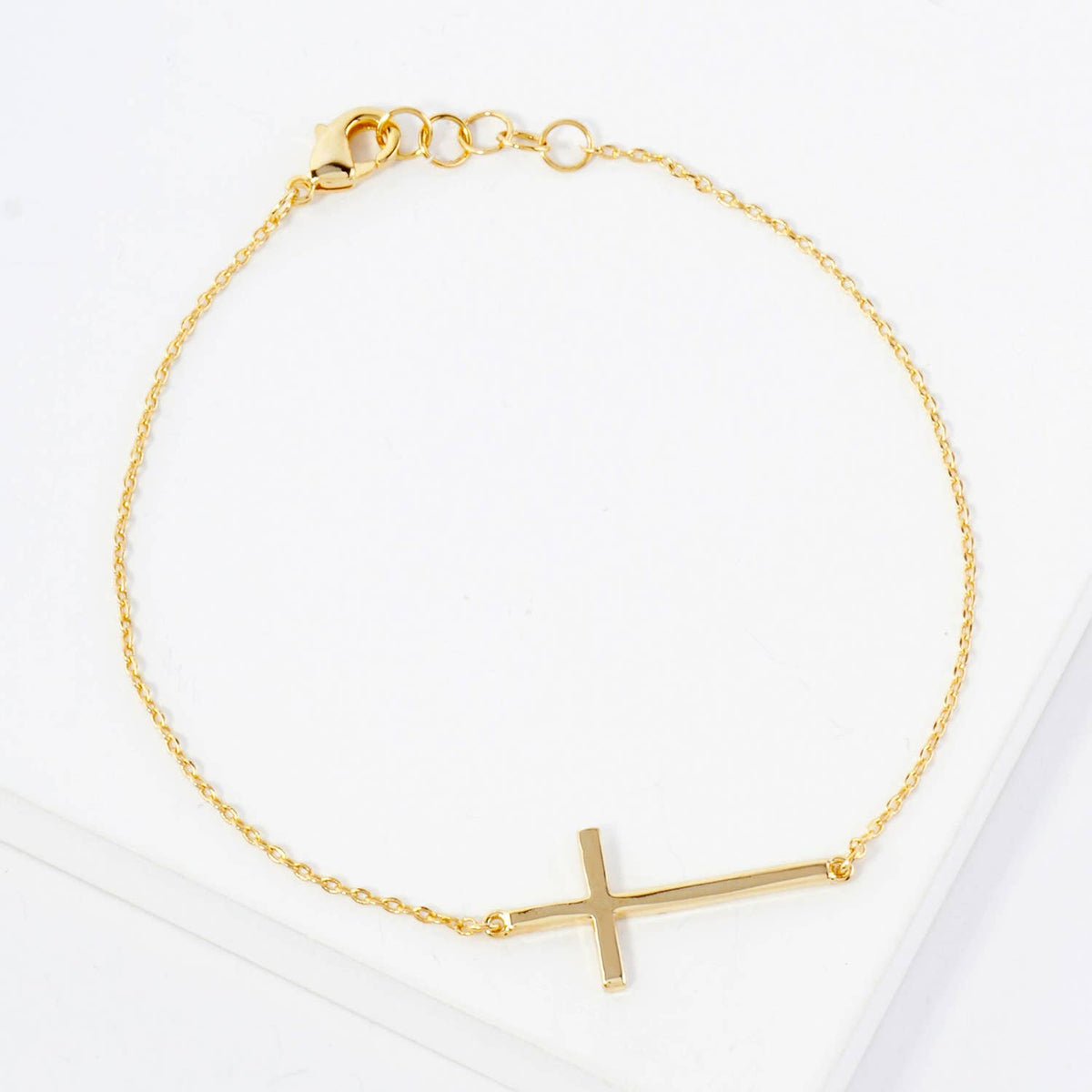 Religious-Theme Brass Sideways Cross Chain Bracelet