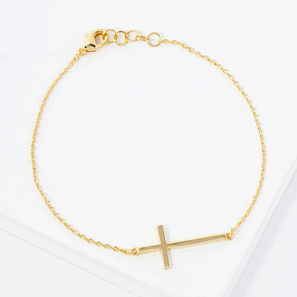 Religious-Theme Brass Sideways Cross Chain Bracelet