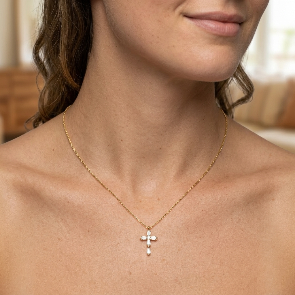 Baguette Crystal Cross Pendant Necklace