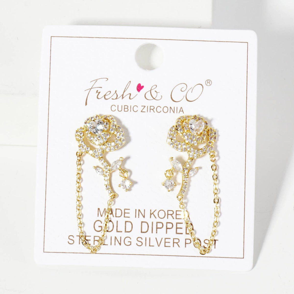 Botanical-Theme Pave-Set Rose Drop Earrings