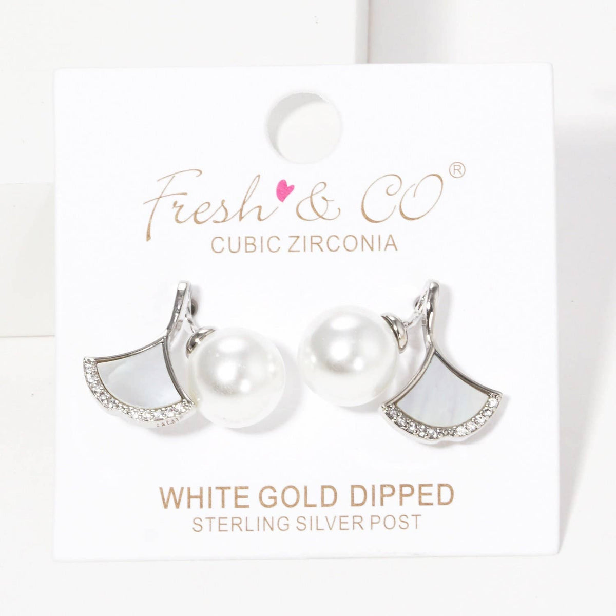 Gold Freshwater Pearl Fan Shaped Stud Earrings