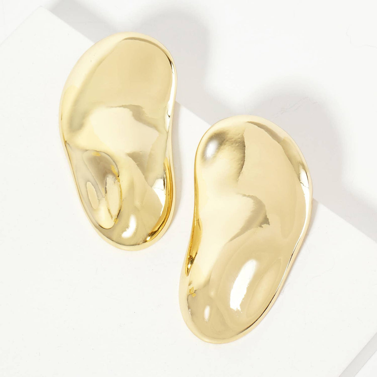Polished Brass Hand-Pressed-Texture Statement Earrings