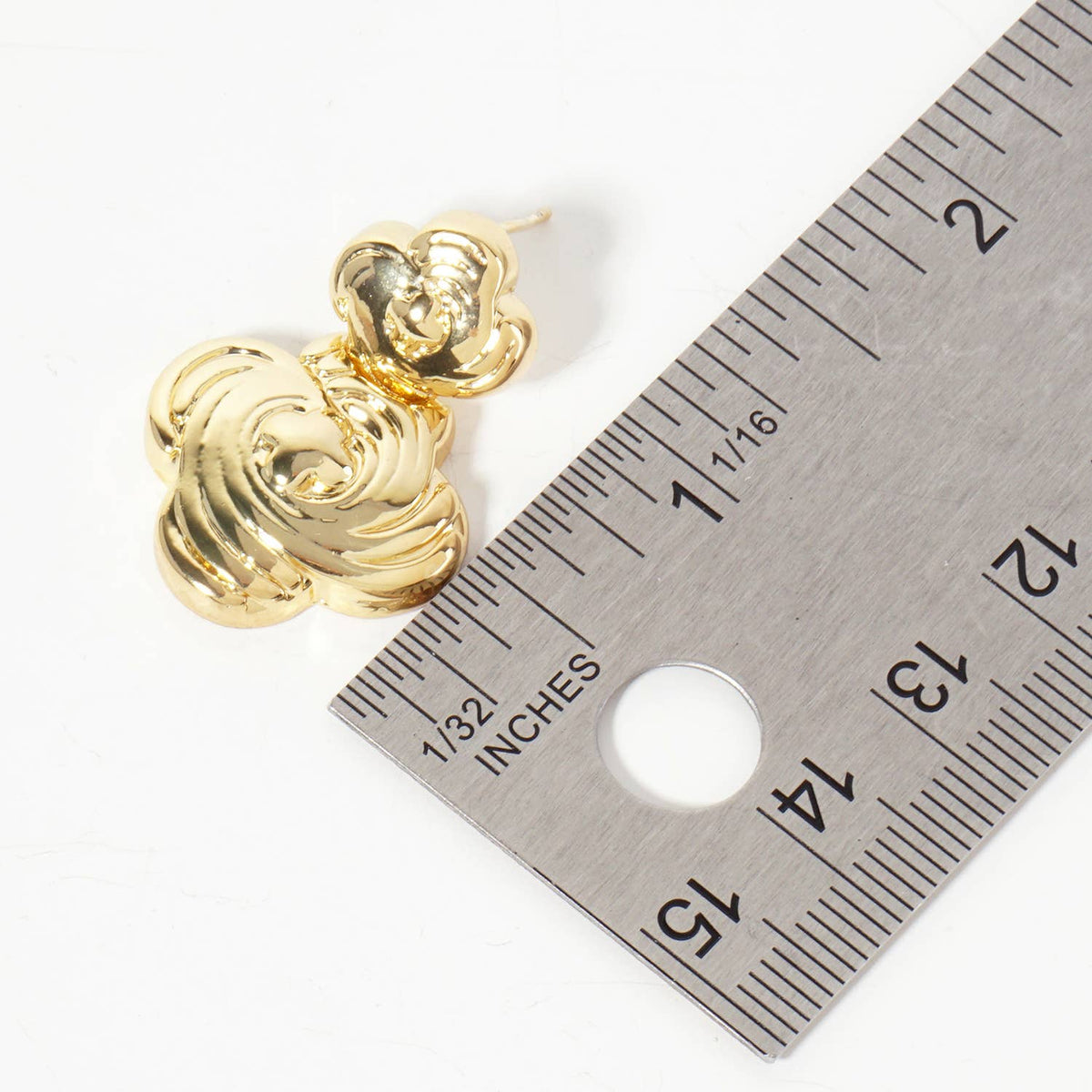 Polished Brass Textured Double Quatrefoil Dangle Earrings