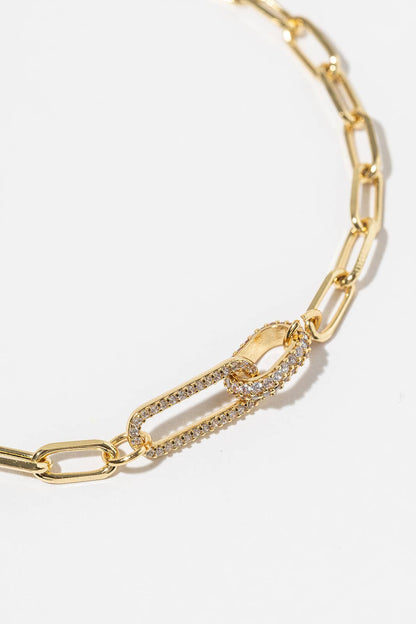 Pave Cubic Zirconia Interlocking Paperclip Link Anklet