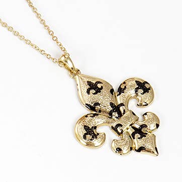 Gold Plated Black Spotted Fleur De Lis Necklace