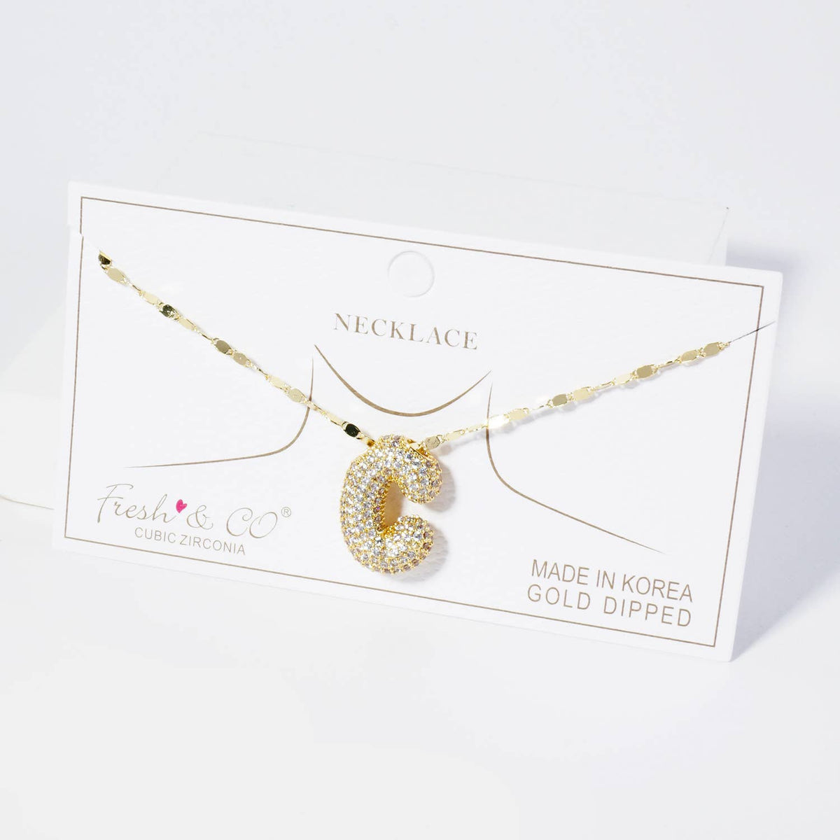 18K Gold Dipped Pave Set CZ Bubble Initial Pendant Necklace