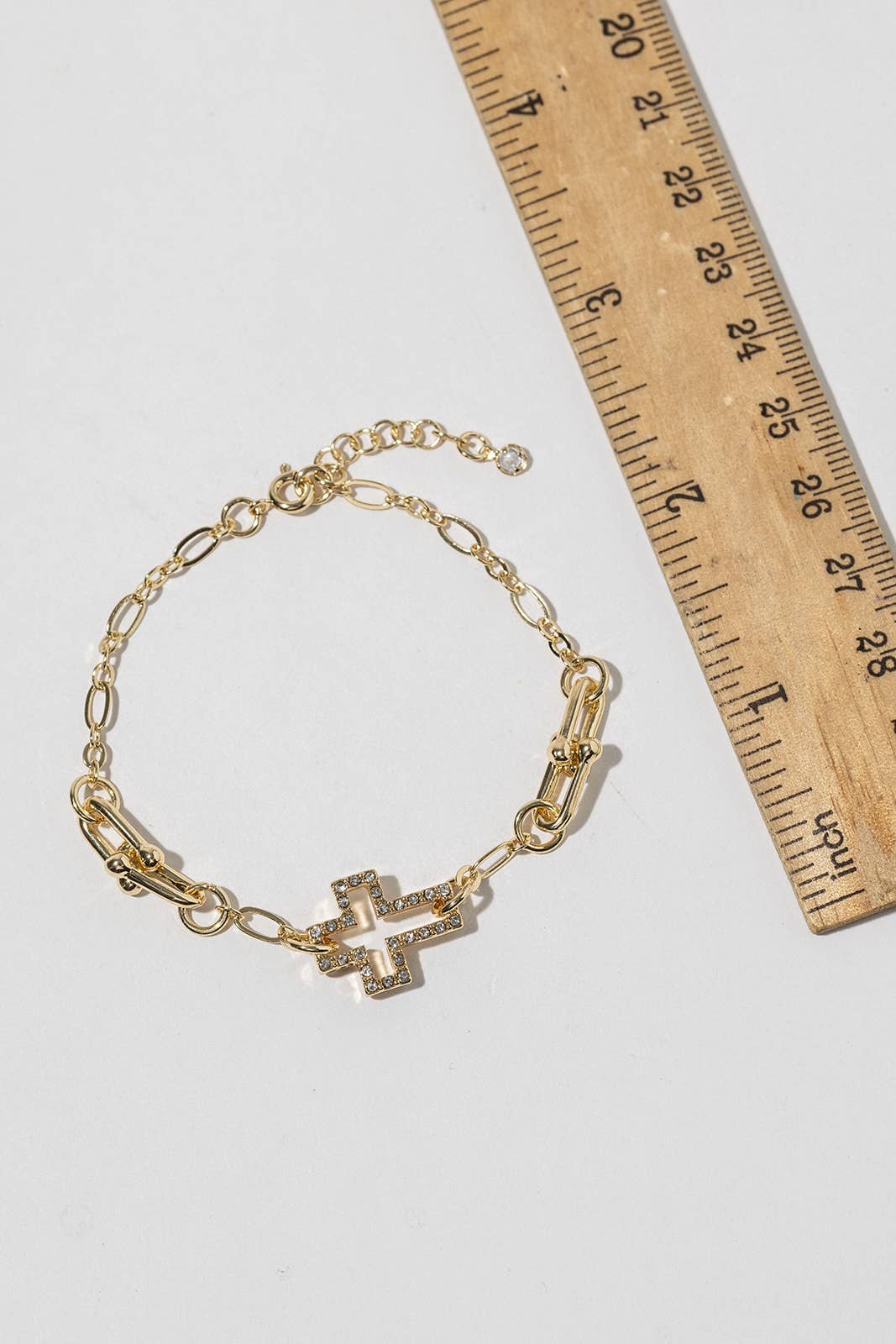 Cubic Zirconia Cross Charm Link Chain Bracelet