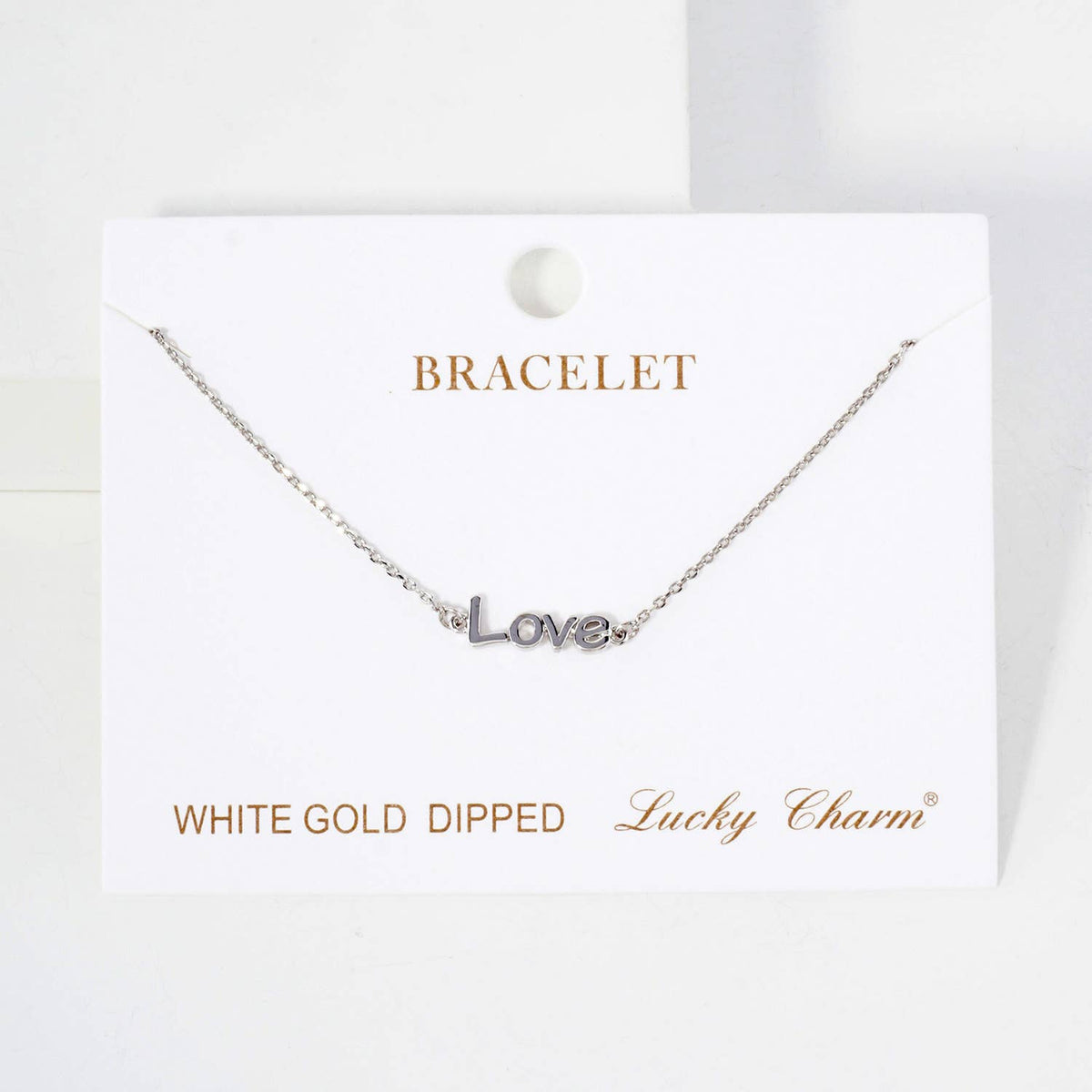 Polished Brass Love Word Chain Bracelet.