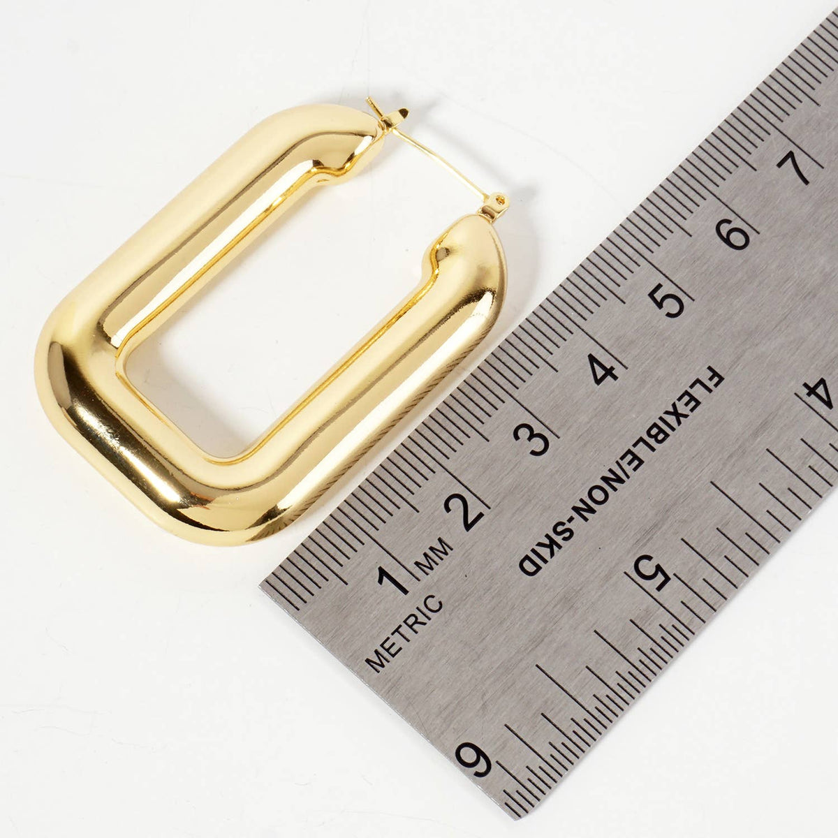 Polished Brass Hollow Rectangle Tube Hoop Earrings