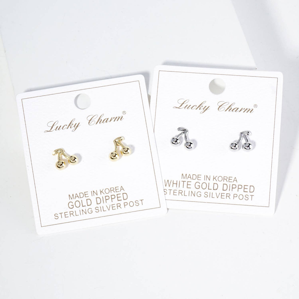18K Gold Dipped Dainty Brass Cherry Stud Earrings