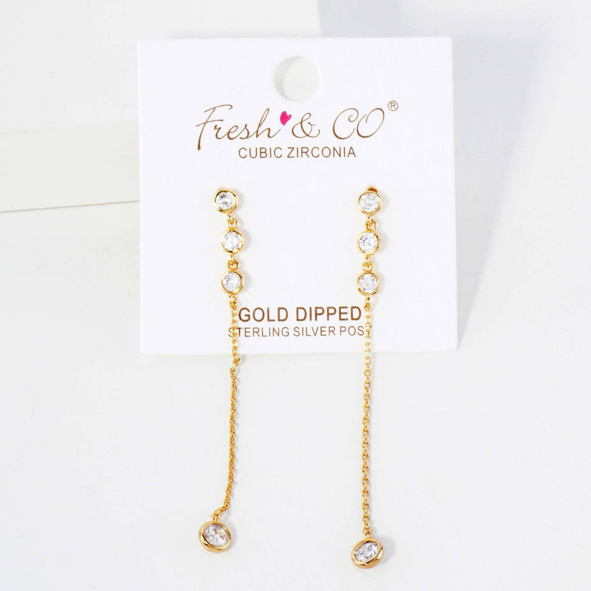 Round CZ Stone Trio with 4mm Stone Drop Chain Earrings