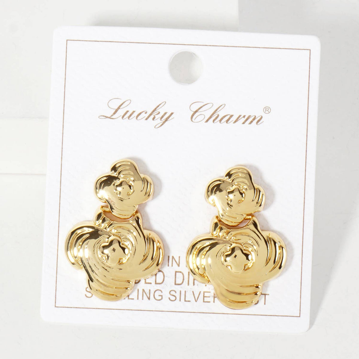 Polished Brass Textured Double Quatrefoil Dangle Earrings