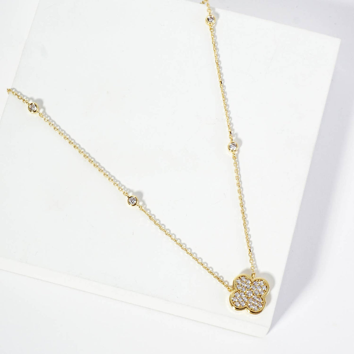 18K Gold Dipped Pave Set Cubic Zirconia Quatrefoil Pendant