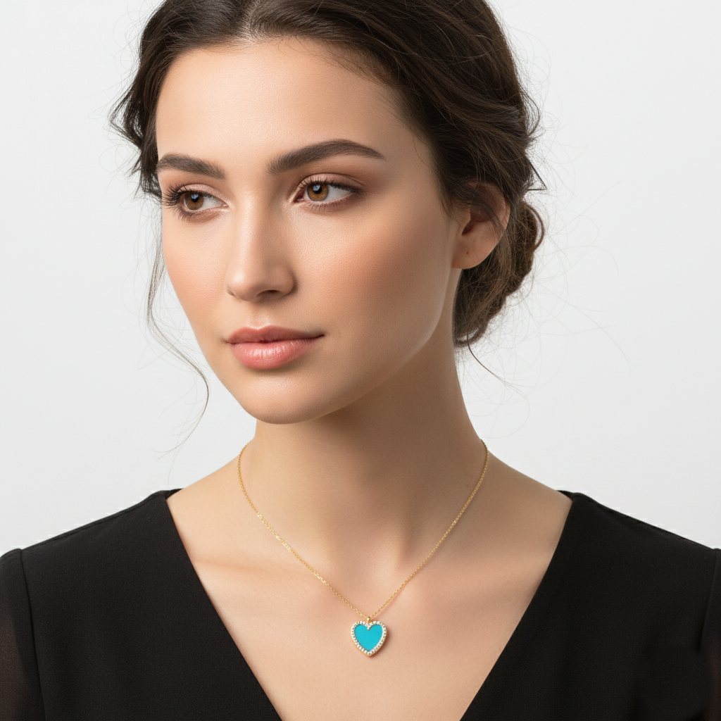 18K Gold Dipped 13mm Pave Set Cubic Zirconia Heart Necklace