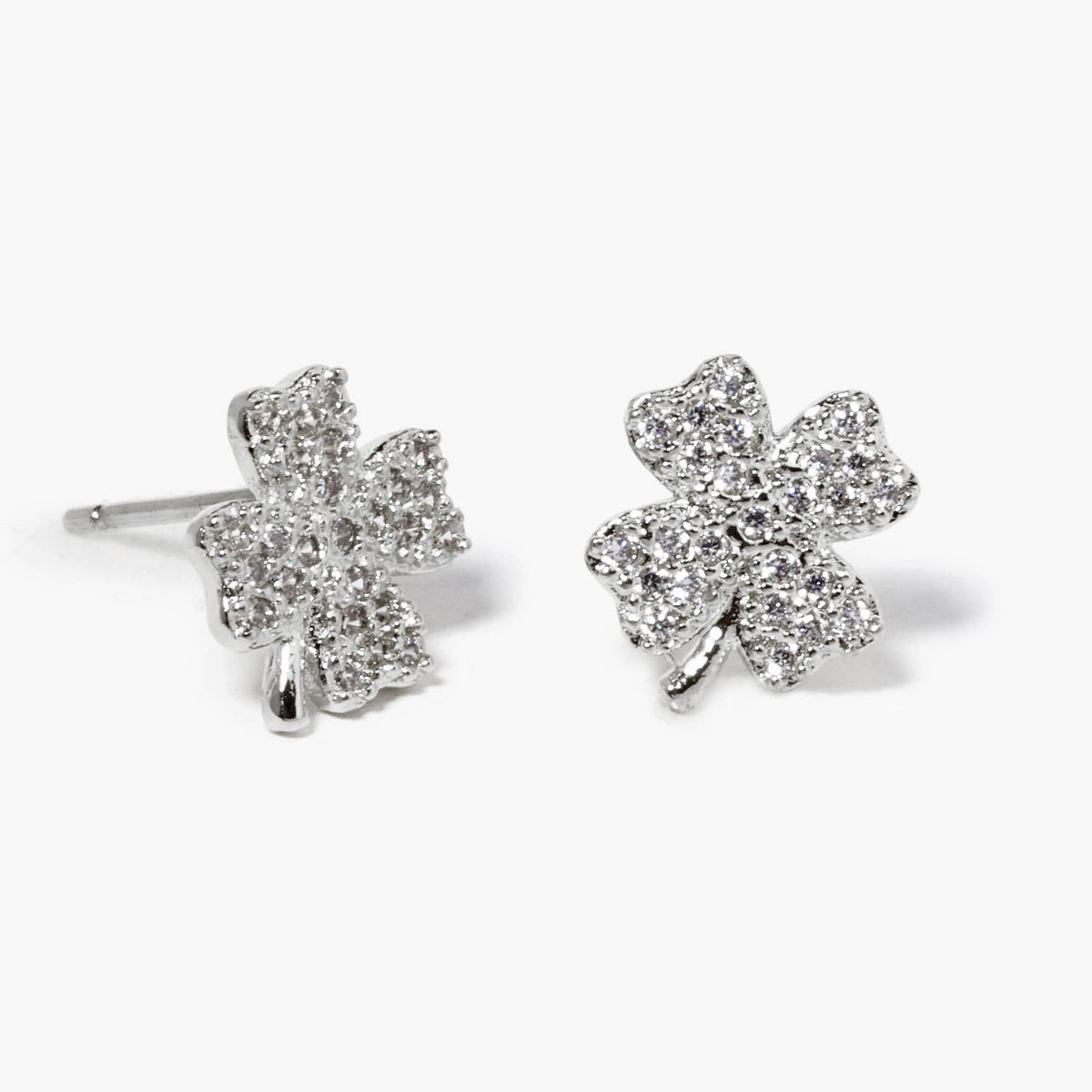 18K Gold Dipped CZ Pave Clover Stud Earrings