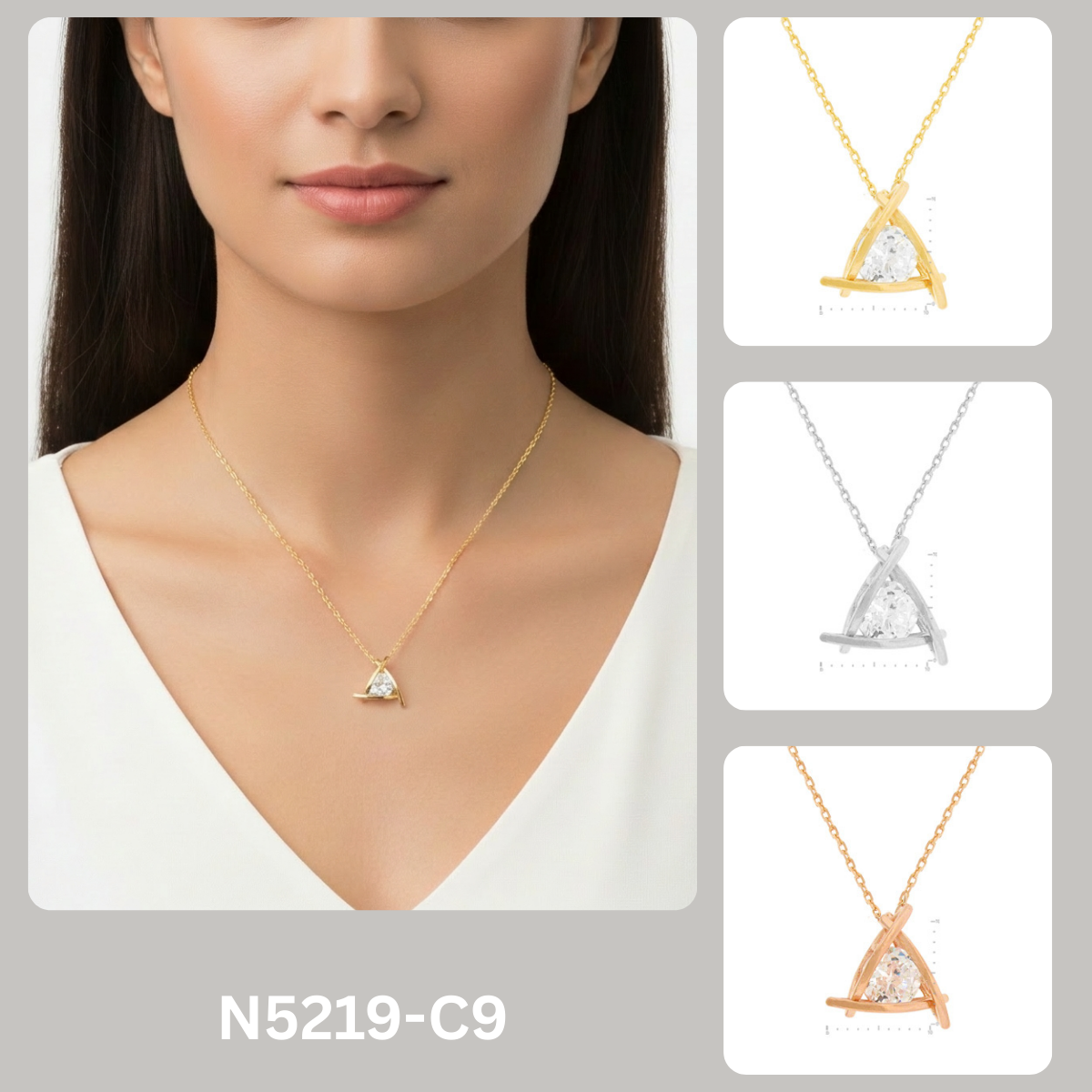 Geometric Triangle Solitaire Pendant Necklace