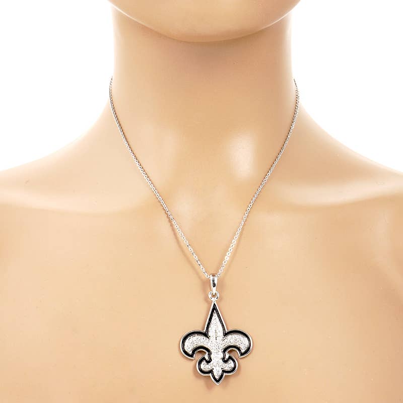 Gold Plated Cubic Zirconia Fleur De Lis Pendant Necklace