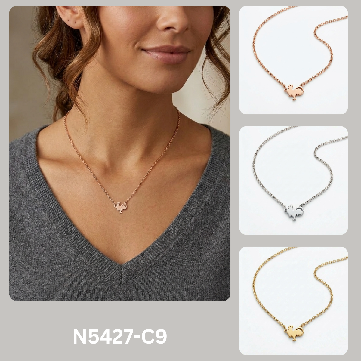 Minimalist Rooster Pendant Necklace