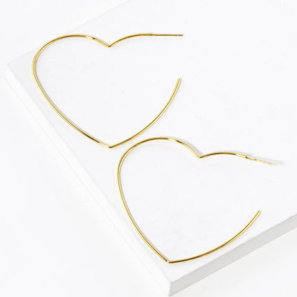 18K Gold Dipped 50mm Heart Shape Lightweight Open Hoop