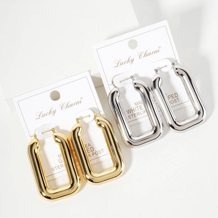 Polished Brass Hollow Rectangle Tube Hoop Earrings