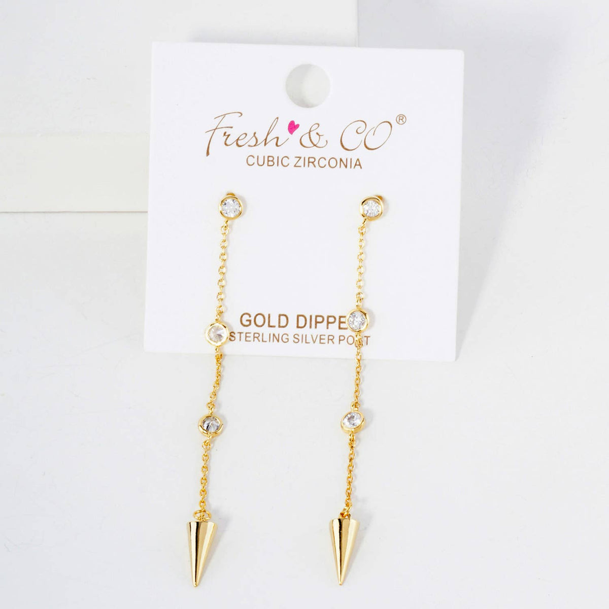 8K-Gold-Dipped Station Chain Drop Earrings with Spike Accent