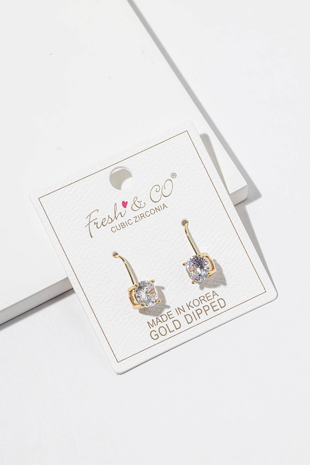 Round Cubic Zirconia Drop Earrings – Solitaire CZ on Lever