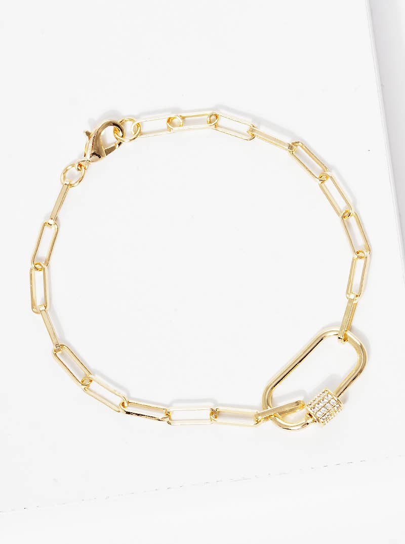 Pave Lock Link Chain Bracelet