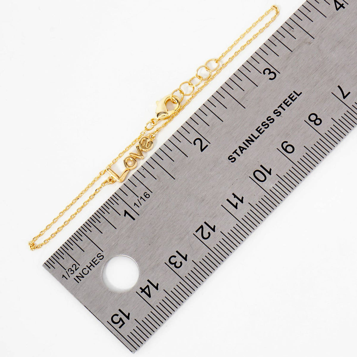 Polished Brass Love Word Chain Bracelet.