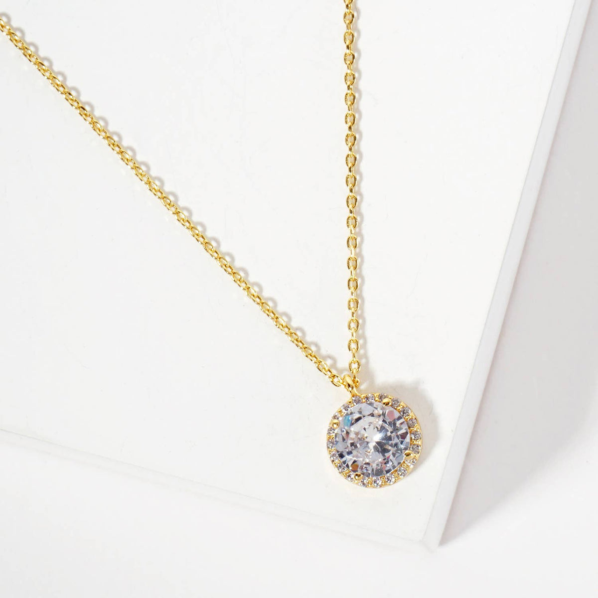 Dainty Halo CZ Solitaire Pendant Necklace