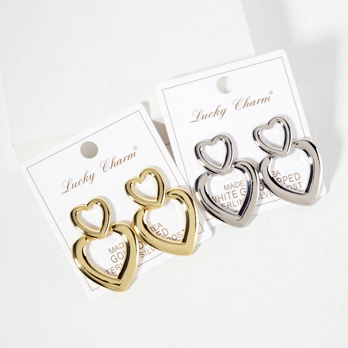 Polished Brass Cutout Double Heart Drop Dangle Earrings