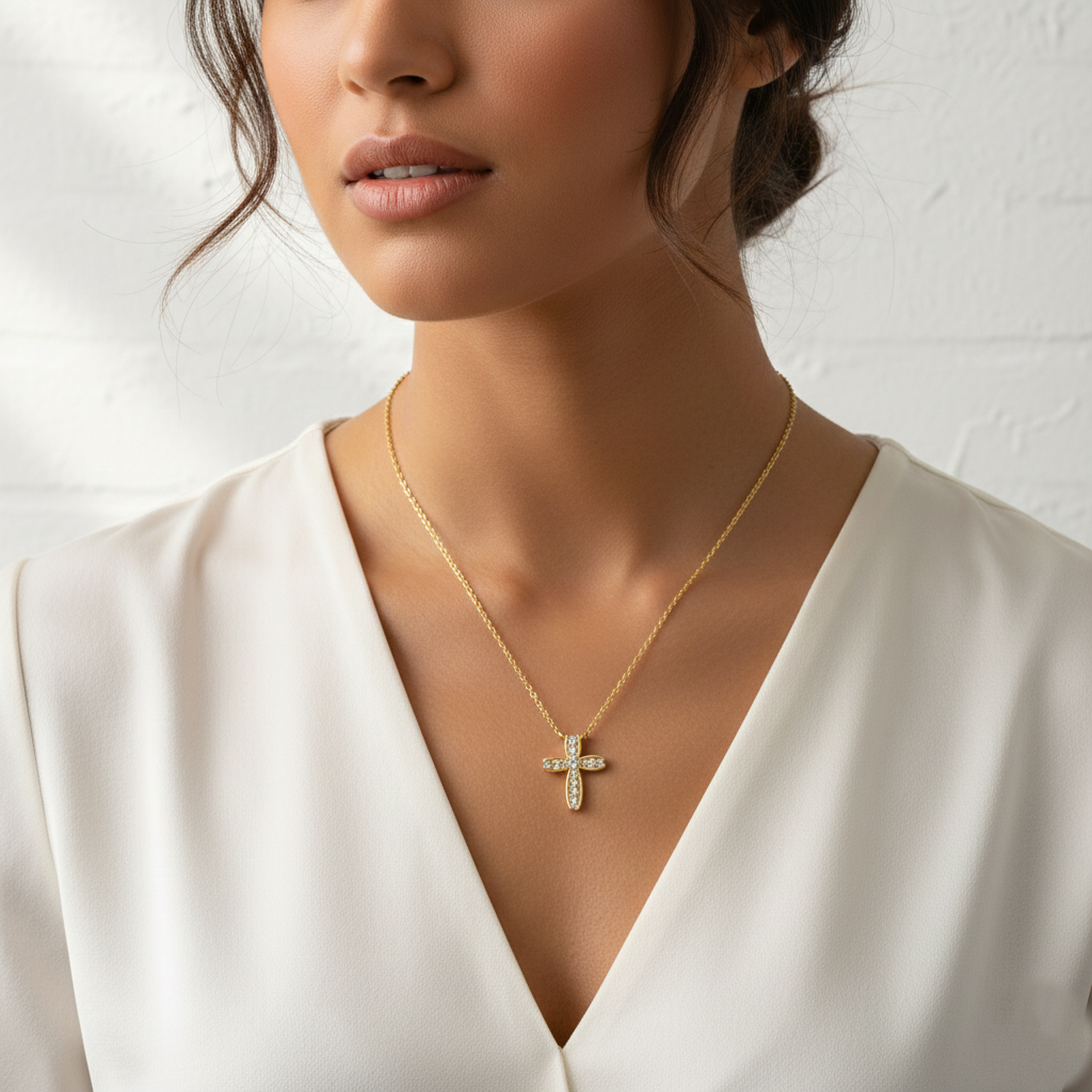 Dainty Rhinestone Cross Pendant Necklace